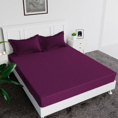 Extra Deep Fitted Bed Sheet +2Pcs Pillow Covers, King (180x200+30CM), Color Purple