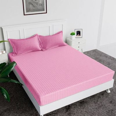Extra Deep Fitted Bed Sheet +2Pcs Pillow Covers, Double (120x200+20CM), Color Pink