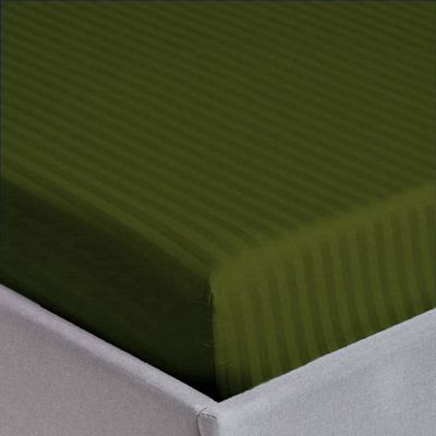 Extra Deep Fitted Bed Sheet +2Pcs Pillow Covers, Queen (150x200+30CM), Color Olive