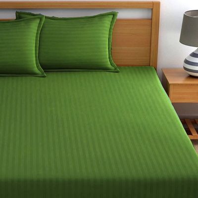 Extra Deep Fitted Bed Sheet +2Pcs Pillow Covers, Queen (150x200+30CM), Color Olive