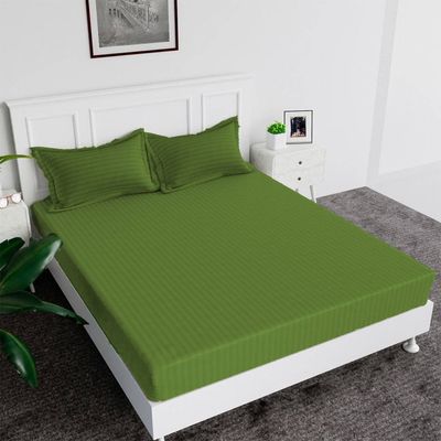 Extra Deep Fitted Bed Sheet +2Pcs Pillow Covers, Queen (150x200+30CM), Color Olive