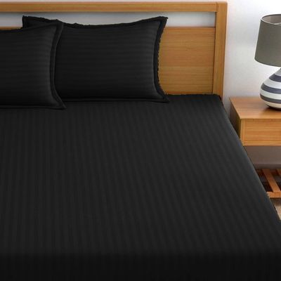 Extra Deep Fitted Bed Sheet +2Pcs Pillow Covers, Queen (150x200+30CM), Color Black