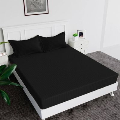 Extra Deep Fitted Bed Sheet +2Pcs Pillow Covers, Queen (150x200+30CM), Color Black