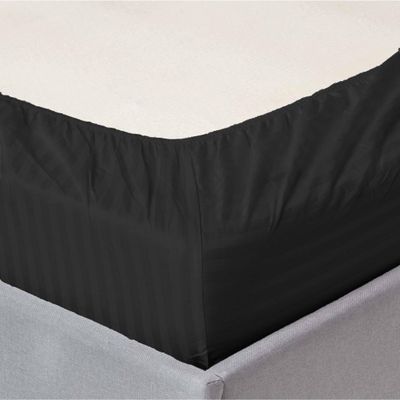 Extra Deep Fitted Bed Sheet +2Pcs Pillow Covers, Queen (150x200+30CM), Color Black