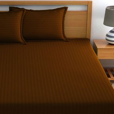Extra Deep Fitted Bed Sheet +2Pcs Pillow Covers, Queen (150x200+30CM), Color Brown