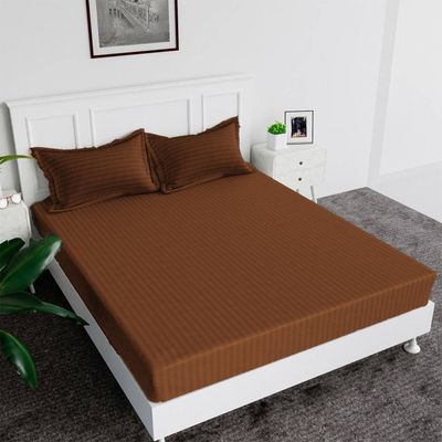 Extra Deep Fitted Bed Sheet +2Pcs Pillow Covers, Queen (150x200+30CM), Color Brown