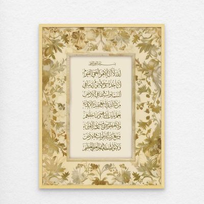 Framed Islamic Wall Art of Ayat ul Kursi, Arabic Calligraphy Wall Decor for Living Room and Bedroom, Framed Fine Art L3xW30xH40 - Light Oak Frame
