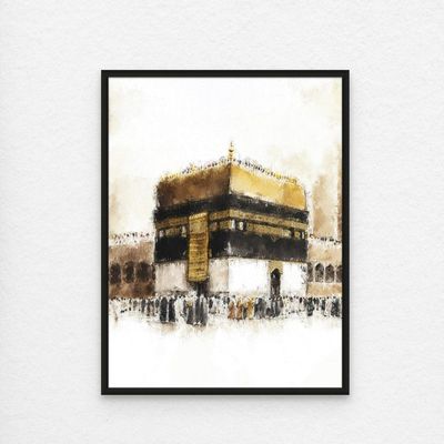 Framed Islamic Wall Art of Kabah, Holy Kabaah Painting, Wall Decor for Living Room and Bedroom, Framed Fine Art L3xW60xH80 - Black Frame