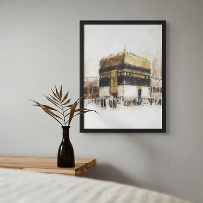 Framed Islamic Wall Art of Kabah, Holy Kabaah Painting, Wall Decor for Living Room and Bedroom, Framed Fine Art L3xW75xH100 - Black Frame