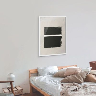 Framed Abstract Islamic Wall Art of Ka'bah, Minimal Kaa'bah Painting, Wall Decor for Living Room and Bedroom, Framed Fine Art L3xW45xH60 - White Frame