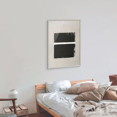 Framed Abstract Islamic Wall Art of Ka'bah, Minimal Kaa'bah Painting, Wall Decor for Living Room and Bedroom, Framed Fine Art L3xW75xH100 - Silver Frame