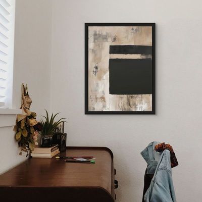 Framed Abstract Islamic Wall Art of Ka'bah, Minimal Kaa'bah Painting, Wall Decor for Living Room and Bedroom, Framed Fine Art L3xW45xH60 - Black Frame