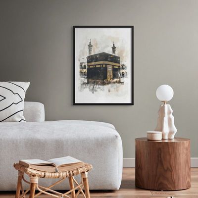 Framed Islamic Wall Art of Kabah, Holy Kabaah Painting, Wall Decor for Living Room and Bedroom, Framed Fine Art L3xW75xH100 - Black Frame