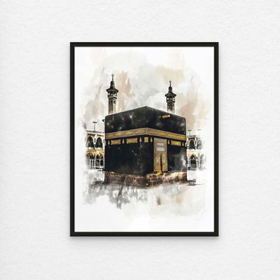 Framed Islamic Wall Art of Kabah, Holy Kabaah Painting, Wall Decor for Living Room and Bedroom, Framed Fine Art L3xW75xH100 - Black Frame