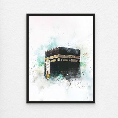 Framed Islamic Wall Art of Kabah, Holy Kabaah Painting, Wall Decor for Living Room and Bedroom, Framed Fine Art L3xW30xH40 - Black Frame