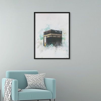 Framed Islamic Wall Art of Kabah, Holy Kabaah Painting, Wall Decor for Living Room and Bedroom, Framed Fine Art L3xW60xH80 - Black Frame