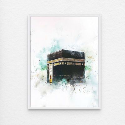 Framed Islamic Wall Art of Kabah, Holy Kabaah Painting, Wall Decor for Living Room and Bedroom, Framed Fine Art L3xW45xH60 - White Frame