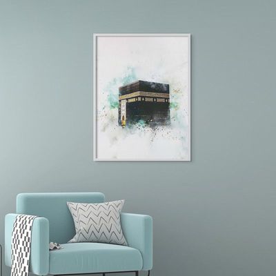 Framed Islamic Wall Art of Kabah, Holy Kabaah Painting, Wall Decor for Living Room and Bedroom, Framed Fine Art L3xW60xH80 - White Frame