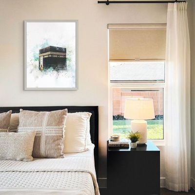 Framed Islamic Wall Art of Kabah, Holy Kabaah Painting, Wall Decor for Living Room and Bedroom, Framed Fine Art L3xW75xH100 - Silver Frame