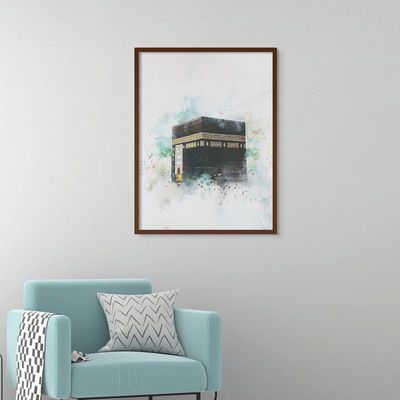 Framed Islamic Wall Art of Kabah, Holy Kabaah Painting, Wall Decor for Living Room and Bedroom, Framed Fine Art L3xW45xH60 - Dark Oak Frame
