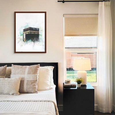 Framed Islamic Wall Art of Kabah, Holy Kabaah Painting, Wall Decor for Living Room and Bedroom, Framed Fine Art L3xW45xH60 - Dark Oak Frame