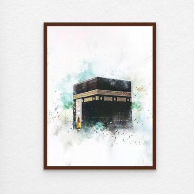 Framed Islamic Wall Art of Kabah, Holy Kabaah Painting, Wall Decor for Living Room and Bedroom, Framed Fine Art L3xW60xH80 - Dark Oak Frame