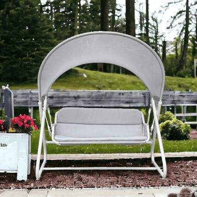 Wooden Twist Hammock Swing for Outdoor & Indoor Use Sun Shade Design Curved Mesh Canopy (Grey)