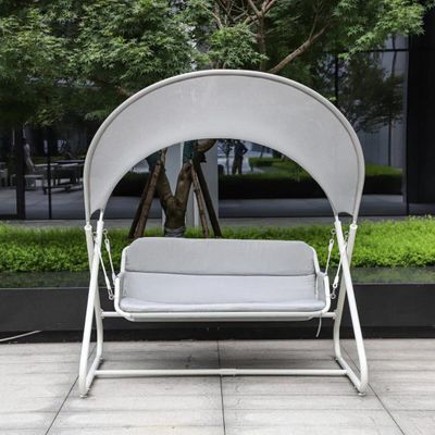 Wooden Twist Hammock Swing for Outdoor & Indoor Use Sun Shade Design Curved Mesh Canopy (Grey)