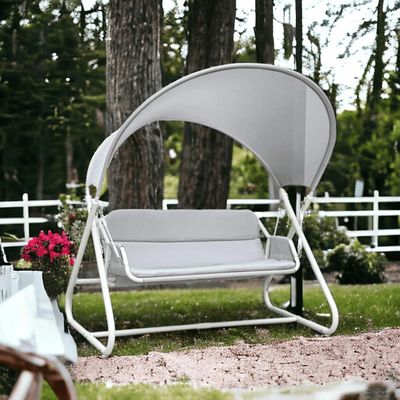 Wooden Twist Hammock Swing for Outdoor & Indoor Use Sun Shade Design Curved Mesh Canopy (Grey)