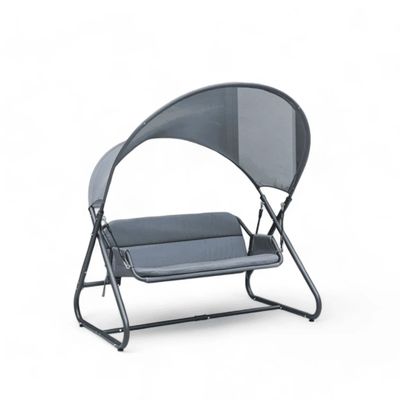 Wooden Twist Hammock Swing for Outdoor & Indoor Use Sun Shade Design Curved Mesh Canopy (Dark Grey)