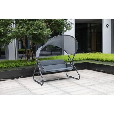 Wooden Twist Hammock Swing for Outdoor & Indoor Use Sun Shade Design Curved Mesh Canopy (Dark Grey)