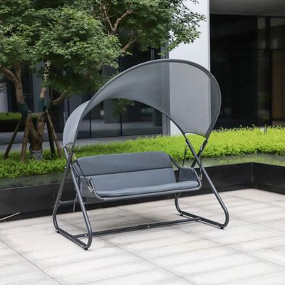 Wooden Twist Hammock Swing for Outdoor & Indoor Use Sun Shade Design Curved Mesh Canopy (Dark Grey)
