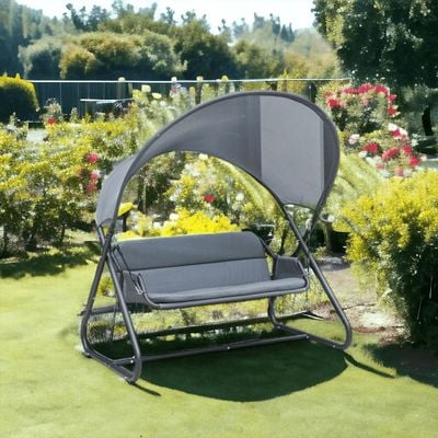Wooden Twist Hammock Swing for Outdoor & Indoor Use Sun Shade Design Curved Mesh Canopy (Dark Grey)