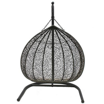 Wooden Twist Hanging Egg Swing Chair with Stand Egg Chair Wicker Indoor Outdoor Hammock Egg Chair with Cushions 550lbs for Patio, Bedroom, Garden and Balcony