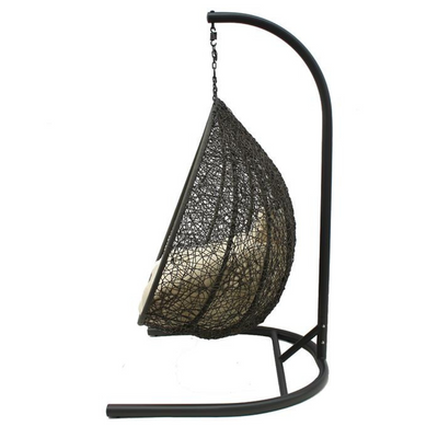 Wooden Twist Hanging Egg Swing Chair with Stand Egg Chair Wicker Indoor Outdoor Hammock Egg Chair with Cushions 550lbs for Patio, Bedroom, Garden and Balcony