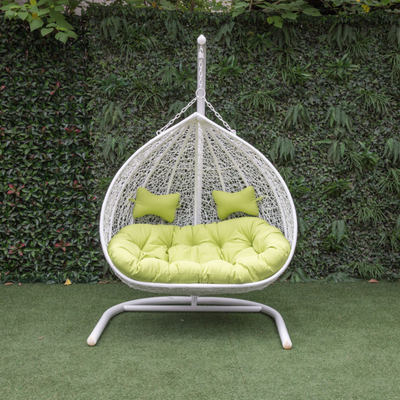 Wooden Twist Hanging Egg Swing Chair with Stand Egg Chair Wicker Indoor Outdoor Hammock Egg Chair with Cushions 550lbs for Patio, Bedroom, Garden and Balcony (White)