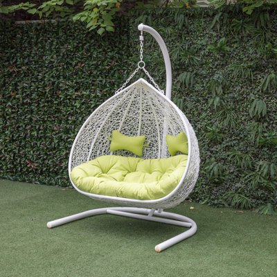 Wooden Twist Hanging Egg Swing Chair with Stand Egg Chair Wicker Indoor Outdoor Hammock Egg Chair with Cushions 550lbs for Patio, Bedroom, Garden and Balcony (White)