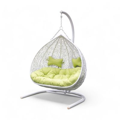 Wooden Twist Hanging Egg Swing Chair with Stand Egg Chair Wicker Indoor Outdoor Hammock Egg Chair with Cushions 550lbs for Patio, Bedroom, Garden and Balcony (White)