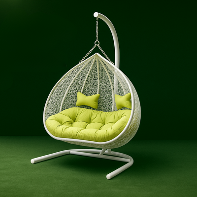 Hanging Egg Swing Chair with Stand Egg Chair Wicker Indoor Outdoor Hammock Egg Chair with Cushions 550lbs for Patio, Bedroom, Garden and Balcony (White)