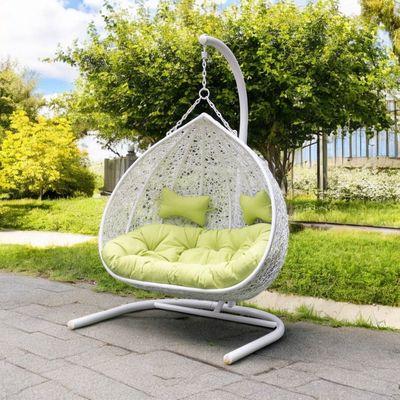 Wooden Twist Hanging Egg Swing Chair with Stand Egg Chair Wicker Indoor Outdoor Hammock Egg Chair with Cushions 550lbs for Patio, Bedroom, Garden and Balcony (White)