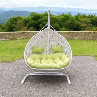 Wooden Twist Hanging Egg Swing Chair with Stand Egg Chair Wicker Indoor Outdoor Hammock Egg Chair with Cushions 550lbs for Patio, Bedroom, Garden and Balcony (White)