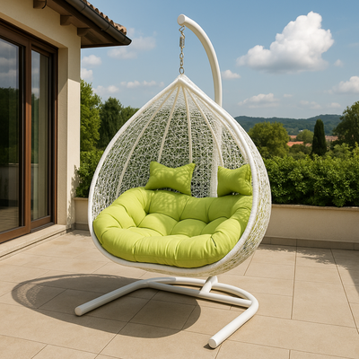 Hanging Egg Swing Chair with Stand Egg Chair Wicker Indoor Outdoor Hammock Egg Chair with Cushions 550lbs for Patio, Bedroom, Garden and Balcony (White)