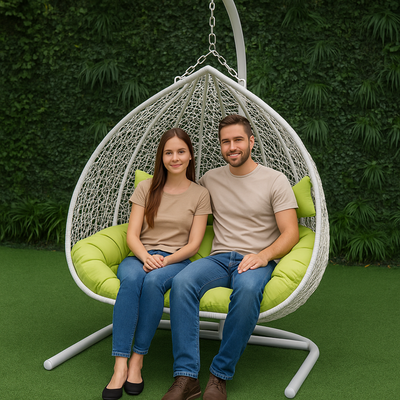 Hanging Egg Swing Chair with Stand Egg Chair Wicker Indoor Outdoor Hammock Egg Chair with Cushions 550lbs for Patio, Bedroom, Garden and Balcony (White)