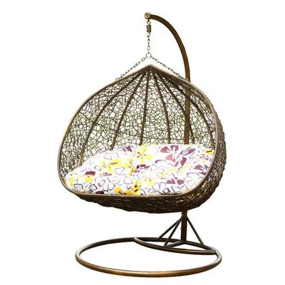Wooden Twist Kozaka Wicker Hanging Egg Swing Chair with Stand Outdoor Hammock with Cushion 550lbs for Patio, Garden, and Balcony ( Bronze )