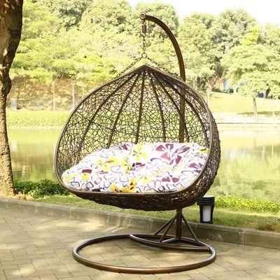 Wooden Twist Kozaka Wicker Hanging Egg Swing Chair with Stand Outdoor Hammock with Cushion 550lbs for Patio, Garden, and Balcony ( Bronze )