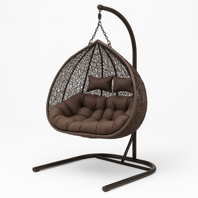 Styloo Hanging Egg Swing Chair with Stand, Wicker Hammock with Cushion, 550lbs Capacity, Outdoor Patio, Garden, and Balcony Relaxing Chair ( Brown )
