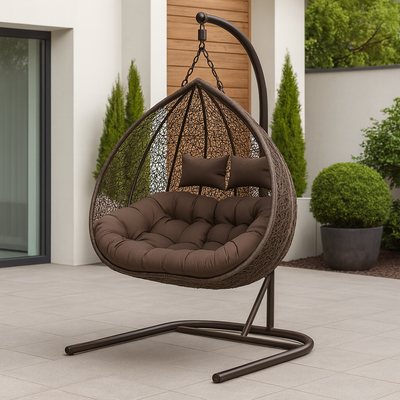 Styloo Hanging Egg Swing Chair with Stand, Wicker Hammock with Cushion, 550lbs Capacity, Outdoor Patio, Garden, and Balcony Relaxing Chair ( Brown )