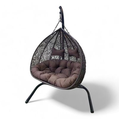 Wooden Twist Styloo Hanging Egg Swing Chair with Stand, Wicker Hammock with Cushion, 550lbs Capacity, Outdoor Patio, Garden, and Balcony Relaxing Chair ( Brown )