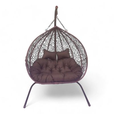 Wooden Twist Styloo Hanging Egg Swing Chair with Stand, Wicker Hammock with Cushion, 550lbs Capacity, Outdoor Patio, Garden, and Balcony Relaxing Chair ( Brown )