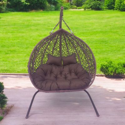 Wooden Twist Styloo Hanging Egg Swing Chair with Stand, Wicker Hammock with Cushion, 550lbs Capacity, Outdoor Patio, Garden, and Balcony Relaxing Chair ( Brown )
